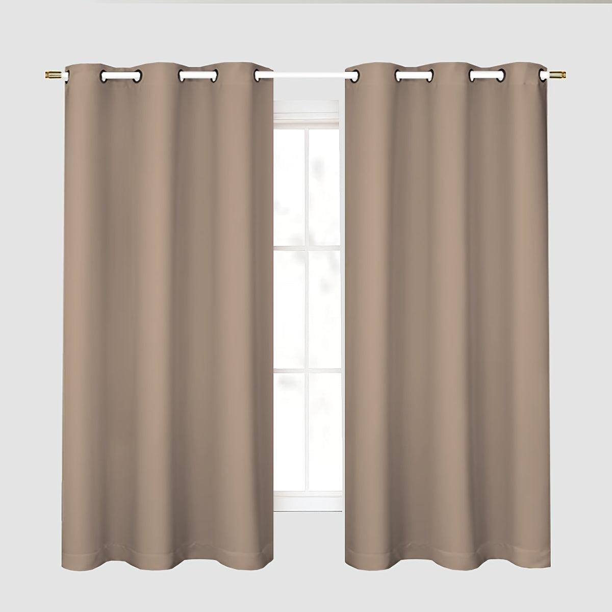 Blackout curtains in gray for a 1PC bedroom with grommets, offering thermal insulation, energy savings, noise reduction, and complete darkness. Ideal for living room use.