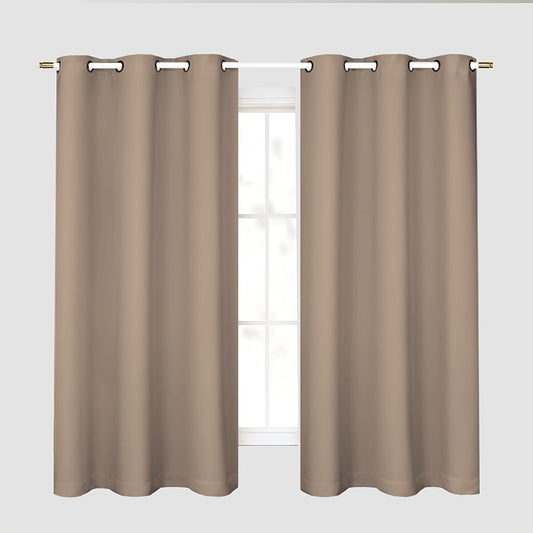 Blackout curtains in gray for a 1PC bedroom with grommets, offering thermal insulation, energy savings, noise reduction, and complete darkness. Ideal for living room use.