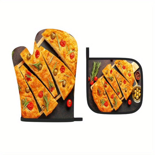 Get a Set of 2 Heat Resistant Oven Mitts - Polyester Woven Kitchen Pot Holders, Machine Washable, Perfect for Cooking, Grilling, Baking. Great Kitchen Decor Gift Idea!