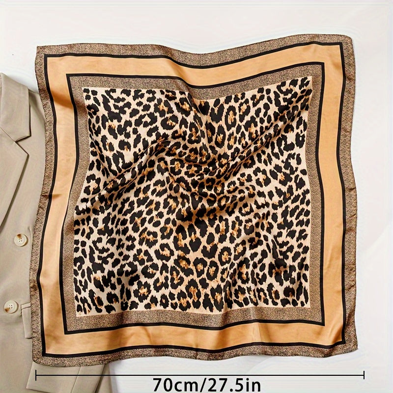 70cm Leopard Print Scarf made of polyester fiber, can be worn as versatile headwear without power requirement.