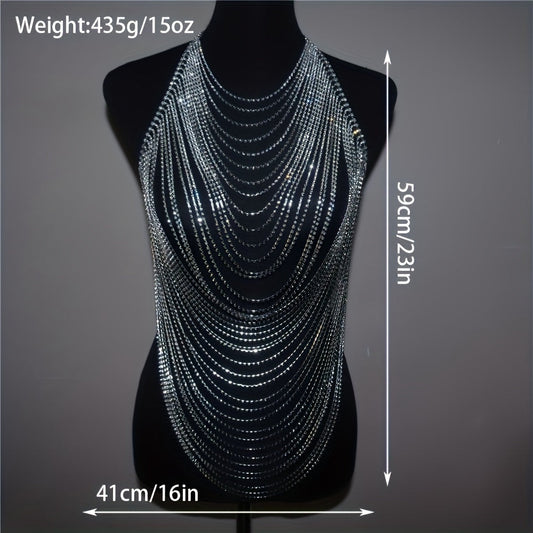 Men's Exaggerated Jewelry Accessories - Luxury Body Chain with Multi-Layered Tassel and Rhinestones, Perfect for Nightclub, Beach, Music Parties