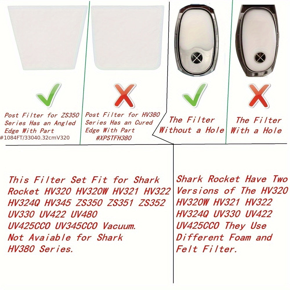 Get a pack of 4 Foam & Felt Filters along with 4 Post-Filters for your Shark Rocket Vacuum models HV345, HV343AMZ, ZS350, ZS351, ZS352, HV320, HV321, HV322, HV324Q, HV345, HV401. This vacuum replacement filters set includes Part # XPMFK320 & 1084FTV320.