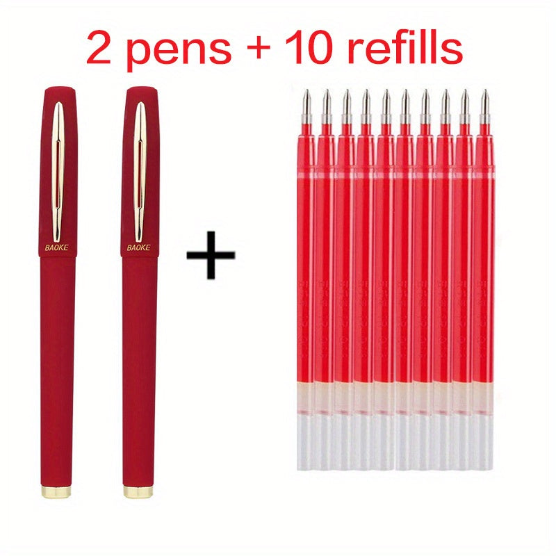 Set of 2 pens with 10 refill cartridges in black, blue, and red ink for writing, drawing, and calligraphy.