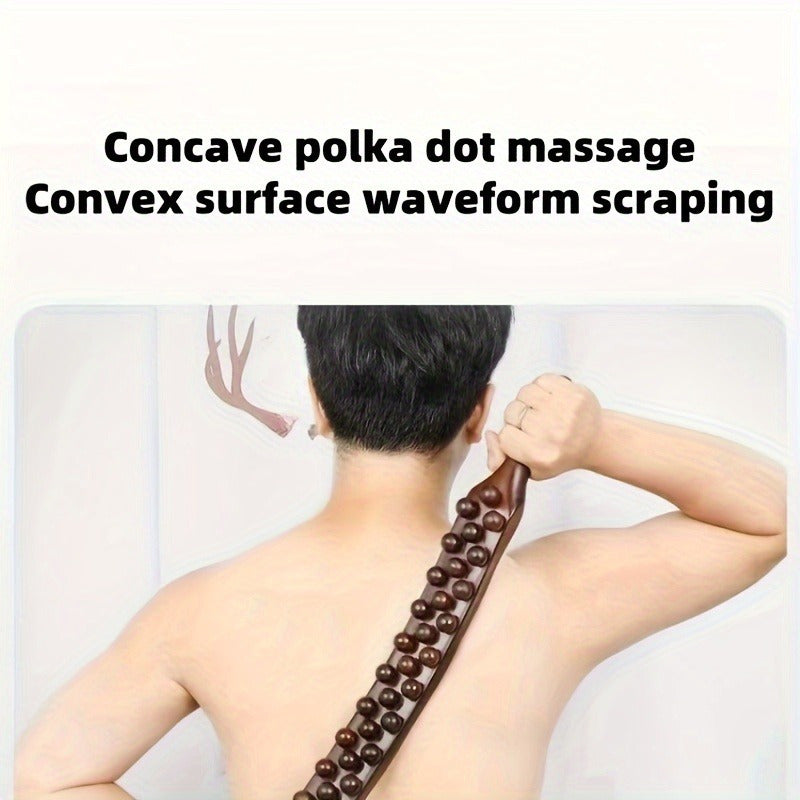 1pc 87 Bead Latex-Free Massage Stick with Three Row Design for Full Body Muscle Relaxation, Natural Wooden Handle with Dark Beads, Essential Wellness Tool.