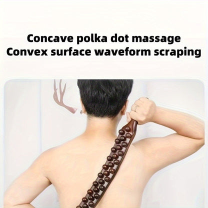 1pc 87 Bead Latex-Free Massage Stick with Three Row Design for Full Body Muscle Relaxation, Natural Wooden Handle with Dark Beads, Essential Wellness Tool.