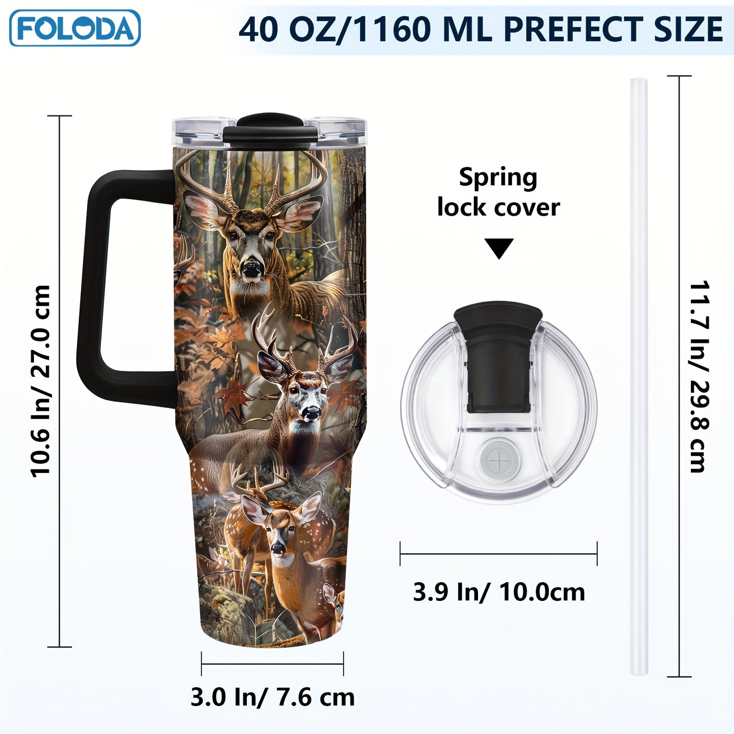 40oz Foloda Stainless Steel Insulated Tumbler with Hunting Theme, perfect for men on the go. Great gift for holidays or special occasions. Hand wash only. Ideal for running and outdoors.