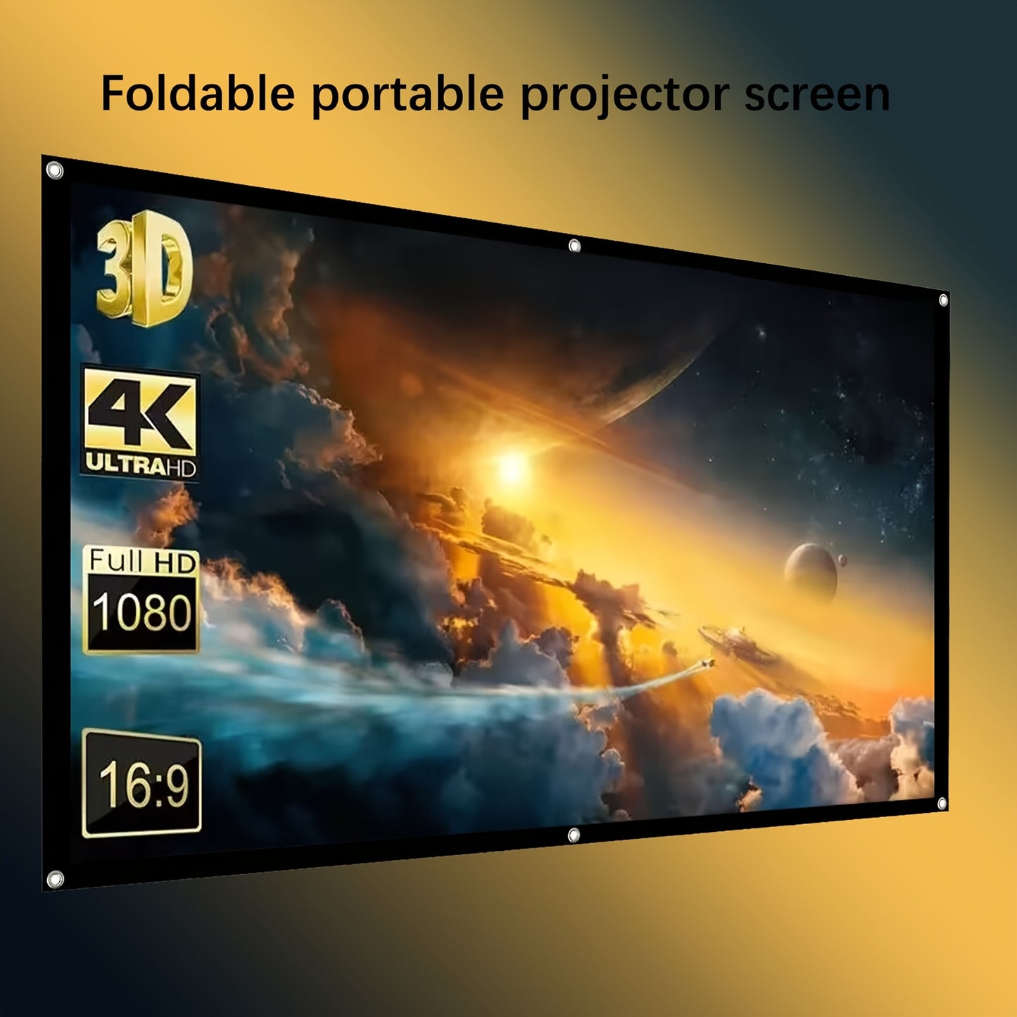 150-inch HD portable projector screen, foldable, wrinkle-free, for indoor/outdoor use, double-sided projection support.