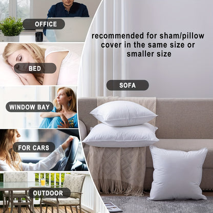 Waterproof pillow cushions with soft polyester microfiber, suitable for outdoor use. Durable, plump, and machine washable with zip closure. Available in 18x18 and 50.8x50.8 cm sizes.