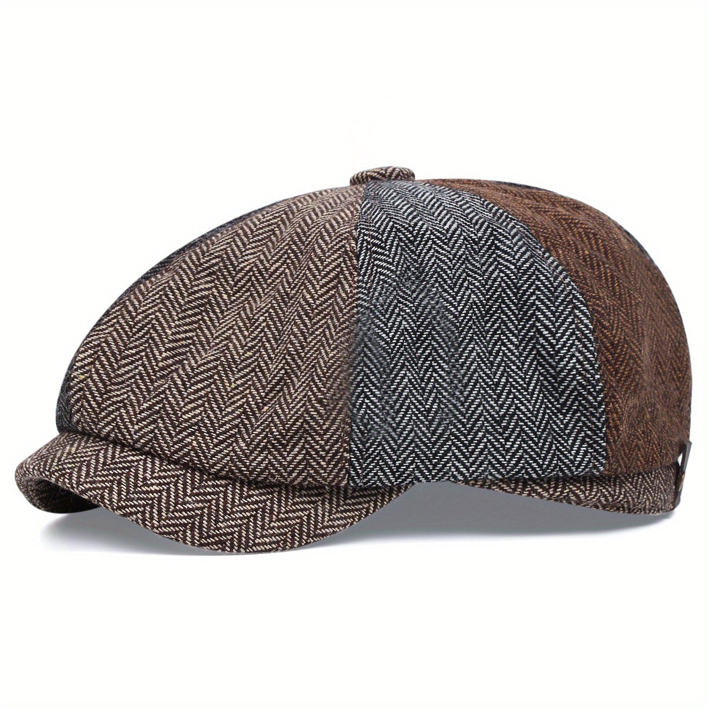 Retro Octagonal Herringbone Hat for Men, Striped Casual Beret, Gatsby Flat Hat