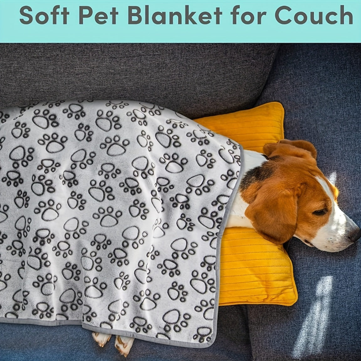 Polyester pet blanket with paw print design, machine washable fleece wool for dogs, cats, puppies, and kittens - perfect for napping, travel, and pet care.