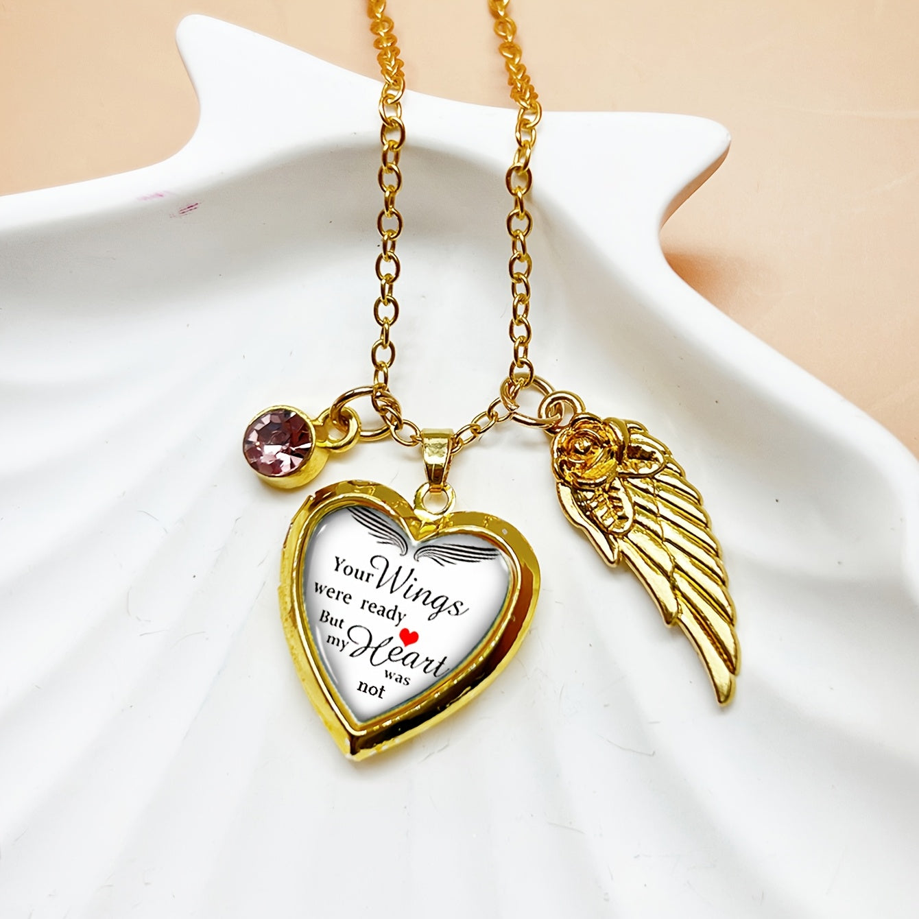 Elegant French-Style Copper Heart & Wing Pendant Necklace with Rhinestone Accents - Perfect for Daily Wear or as an Anniversary Gift. Great for Valentine's Day Surprise. Includes Red Gift Box and Golden Photo Frame.