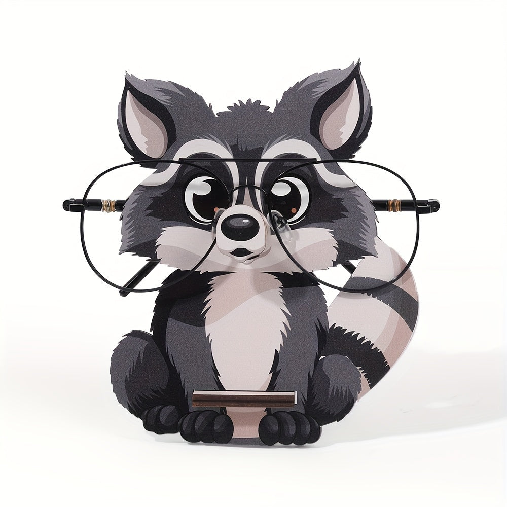 Wooden Raccoon Eyeglass Holder Stand - Animal Glasses Display, Creative Sunglass Storage with Desk Decor for Home Office. Perfect Christmas or Birthday Gift. Unique and Fun!