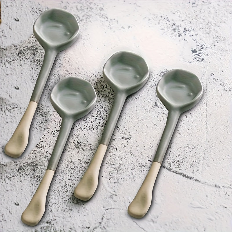 Get a set of stylish Retro European Style Ceramic Coffee Spoons - includes 4 pieces. These heat-resistant spoons are perfect for stirring coffee, salads, breakfast, or soups at family gatherings. Ideal for use in kitchens, dormitories, or restaurants. A