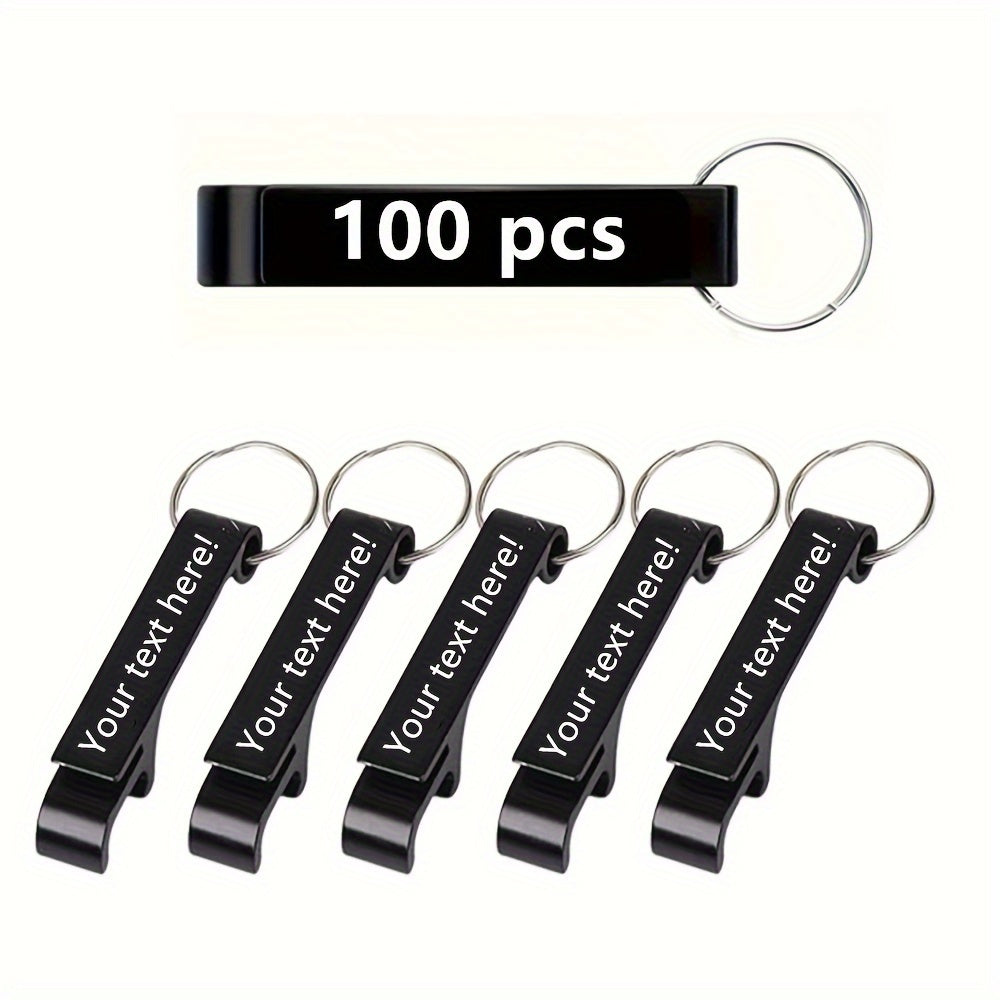 100 customizable metal bottle opener keychains engraved for special events and holidays.