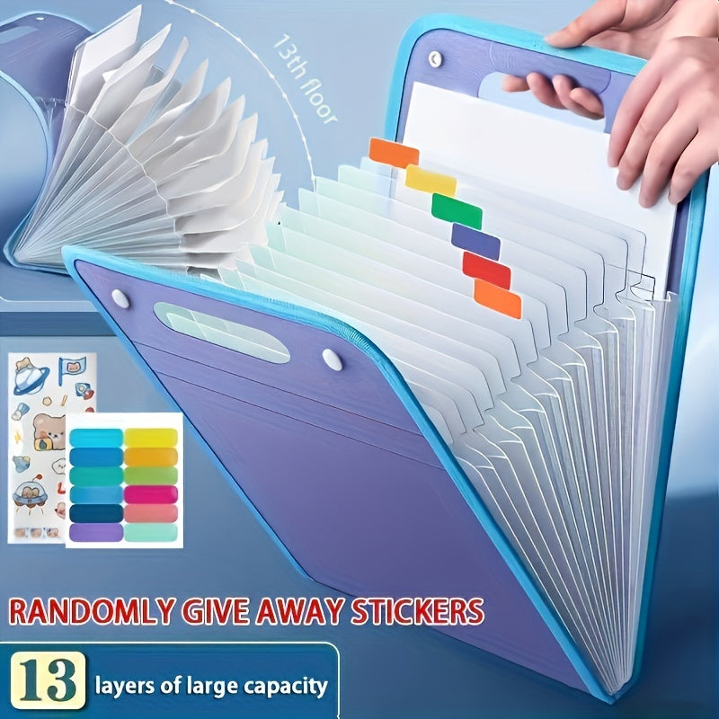 A4 Portable Vertical 13-Grid Organizer Bag, ideal for storing test papers and data. Made of thickened PP with clip closure. Perfect for daily office use.