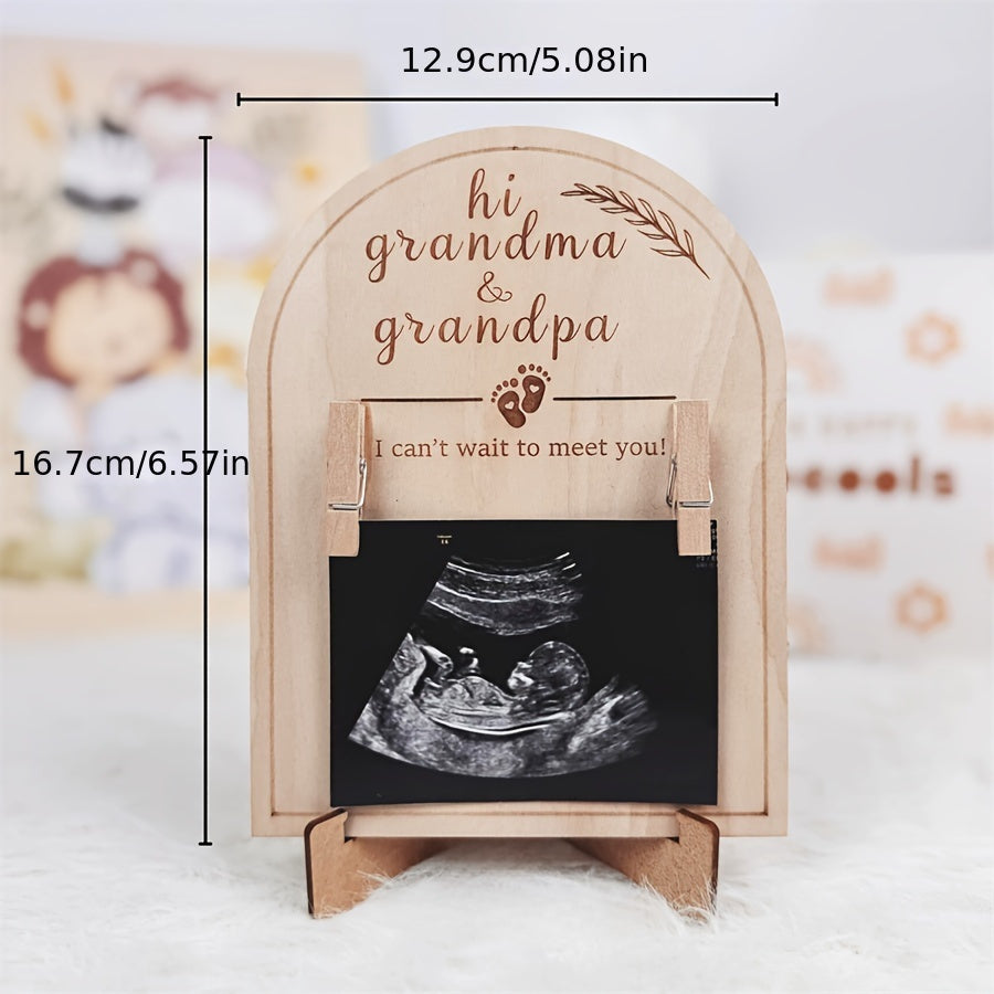 Elegant Wooden Ultrasound Photo Frame - Dual-Sided Keepsake for Kids, Ideal Present for Parents & Grandparents, Comes with Birth Footprint Announcement Kit