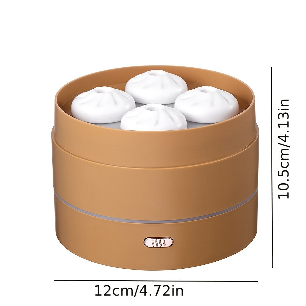 200ml Ultrasonic Steaming Bun Aroma Diffuser with Four Spray Design, LED Night Light, and Essential Oil Diffuser for Home and Office