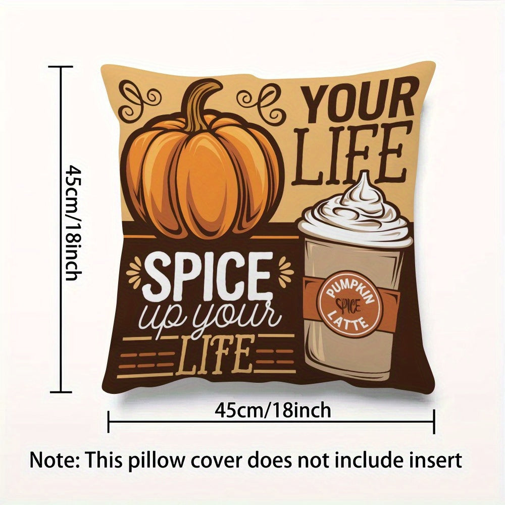 Autumn Pumpkin & Latte Design Pillow Cover - 1pc, Single-Sided Print, Made of Durable Polyester Fiber, Festive Home Decor for Sofa & Living Room, Size: 45.72x45.72 cm