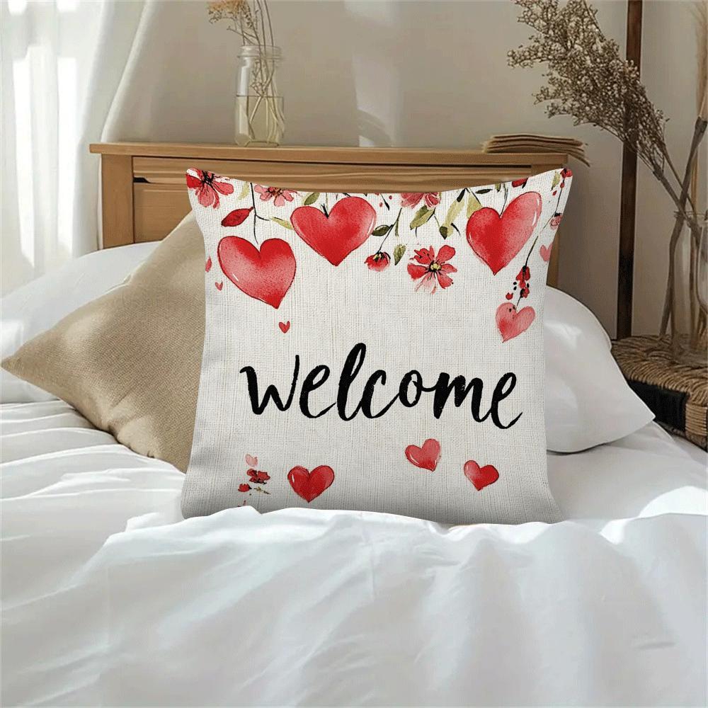 Stylish Red Heart and Floral Throw Pillow Cover measuring 45.01cm - Ideal for Enhancing your Home, Office, or Living Room Decor | Made with Long-lasting Polyester, Features Convenient Zip Closure, Easy to Clean in Washing Machine, Adds a Decorative Touch