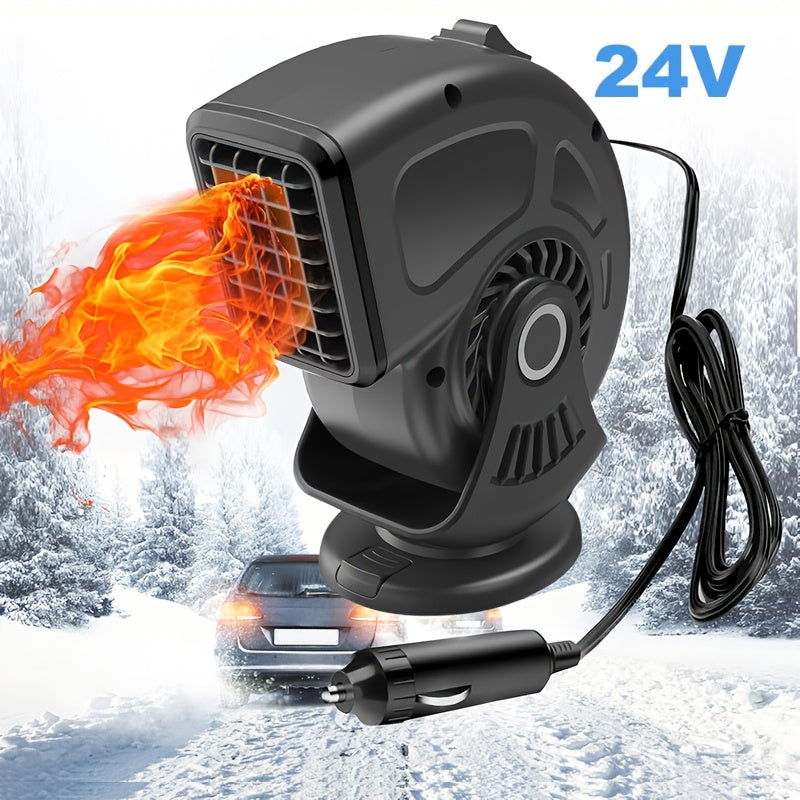 Keep warm during winter drives with the Compact 2-Mode Car Heater & Defroster. This portable device heats up quickly and has an adjustable angle for optimal comfort. With quiet operation and USB power via a cigarette lighter interface, it's perfect for