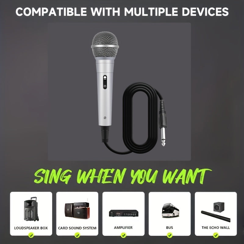 Wired dynamic microphone for karaoke, singing, and instruments with high-quality audio and versatile use.