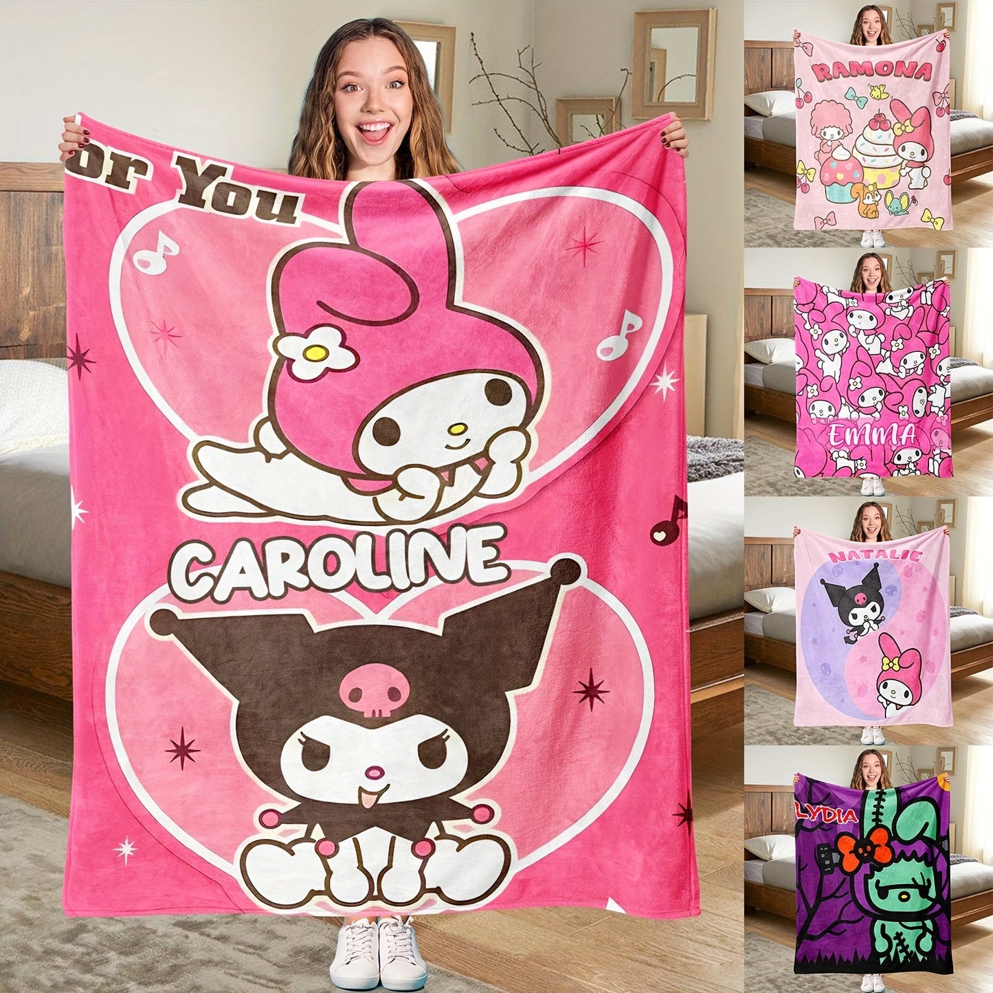 Stay Warm and Cozy with the Sanrio Melody Ultra-Soft Flannel Throw Blanket - Ideal for All Seasons, Featuring a Vibrant Digital Print, Great for Camping or Snuggling Up in Bed