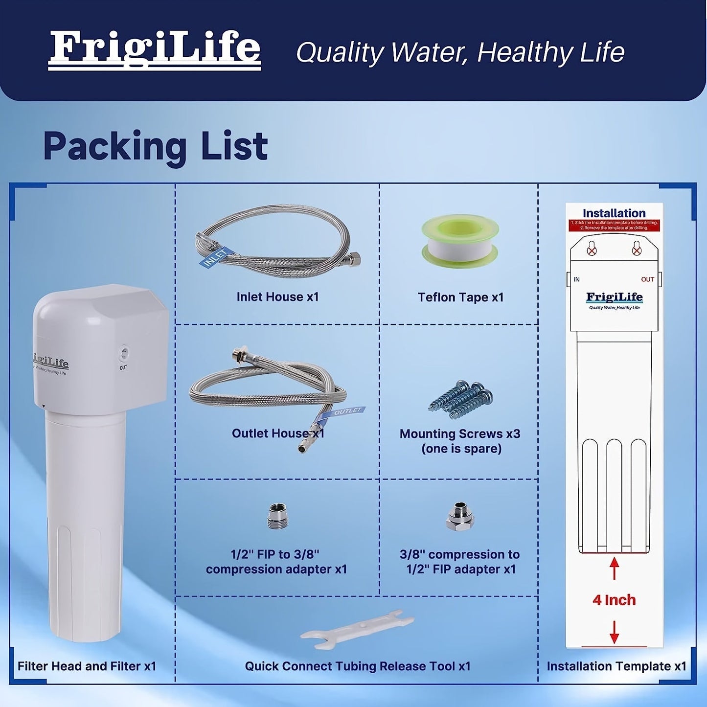 The 1pack FrigiLife Under Sink Water Filter System is a high-capacity solution for clean drinking water. With the ability to filter up to 22,000 gallons, this system connects directly under your counter to remove chlorine, large particles, bad taste, and