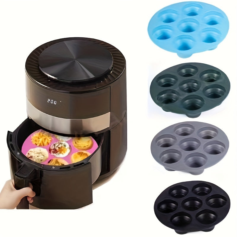 One piece of Air Fryer Cake Pan with 7 cavity silicone muffin mold, measuring 17.98cm. This mini cake baking mold is a versatile oven accessory, perfect for baking muffins and other treats. A must-have in your kitchen gadgets and accessories collection.