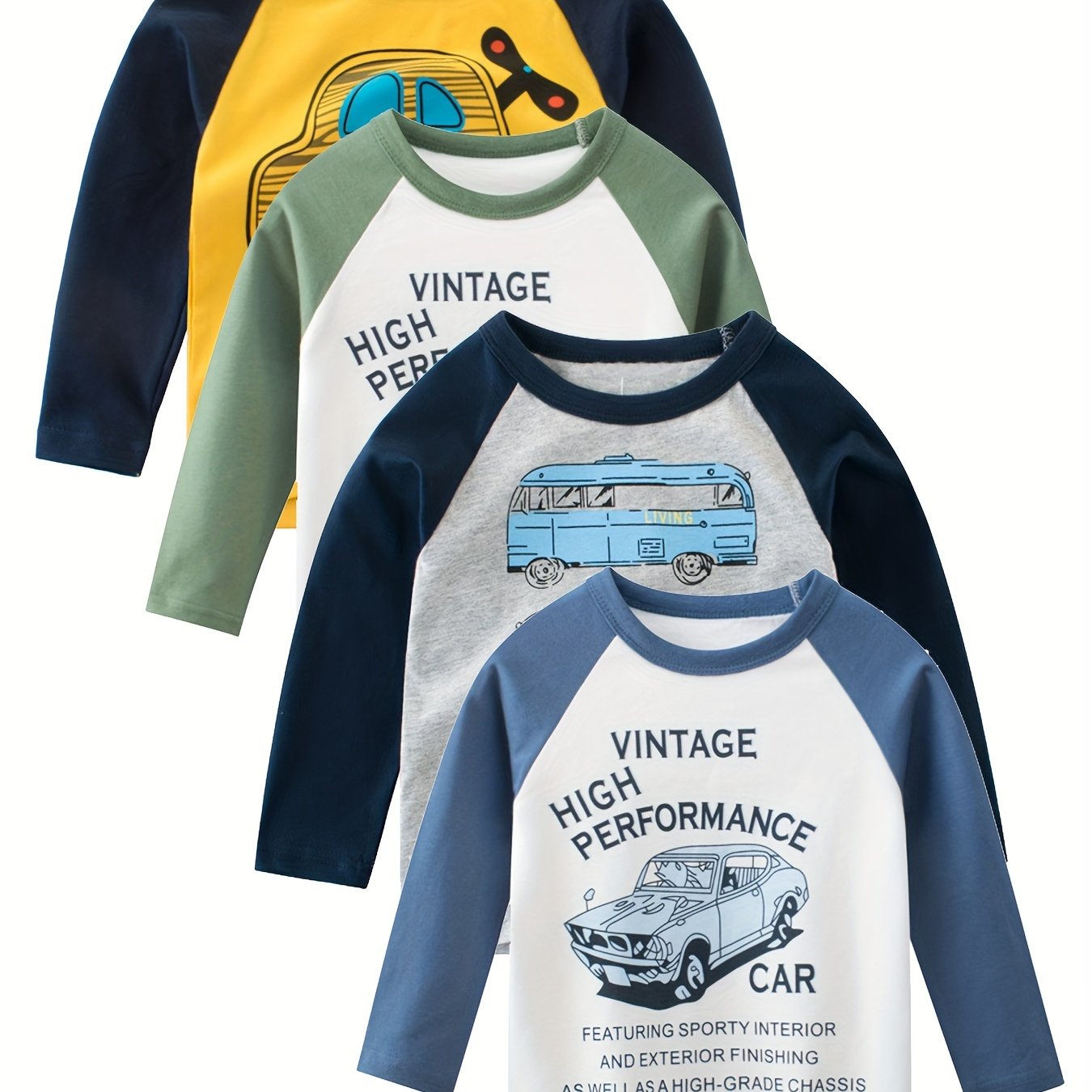 Vintage Car Print T-shirt Set for Boys