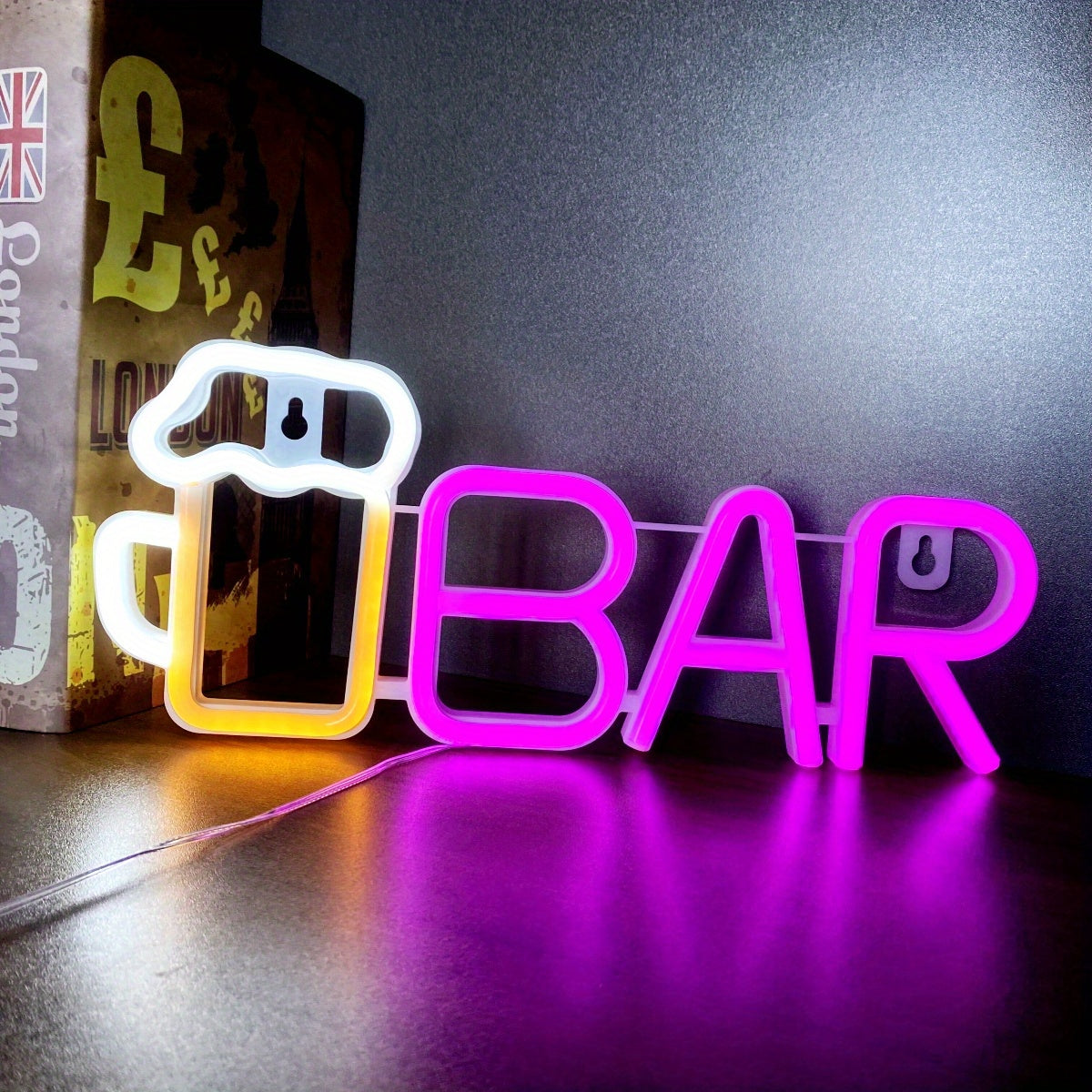 Pink LED Beer Mug BAR Neon Sign, 35.31x14.48cm Wall Hanging Light with Switch Control - Ideal for Girls Room, Dorm, Wedding, Anniversary, Valentine's, Birthday Party Decor. Battery/USB Powered (Batteries not included).