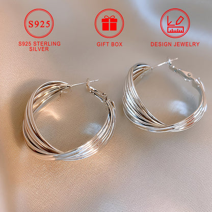 S925 Pure Silver Women's Large Earrings, 8.5g, with Low Allergy Electroplated 18K Gold Plating. Features European and American Classic Geometric Design. Perfect for Daily Wear, Parties, and Holiday Gifts. Comes in a Gift Box.