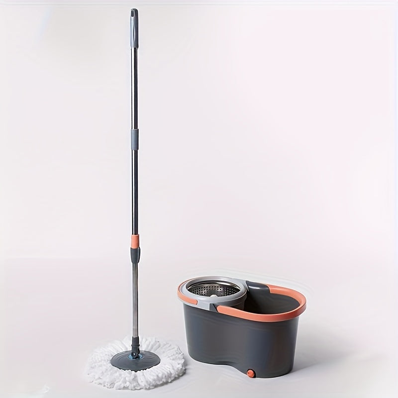 One Set of Hands-Free Stainless Steel Spin Mop and Bucket with Self-Wringing System for Wet and Dry Cleaning - Ideal for Home, Kitchen, and Bathroom Cleaning Tasks