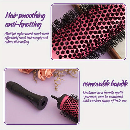 6-piece hair styling comb set for women made of aluminum and copper, including detangling and round curling brushes with nylon bristles for all hair types.