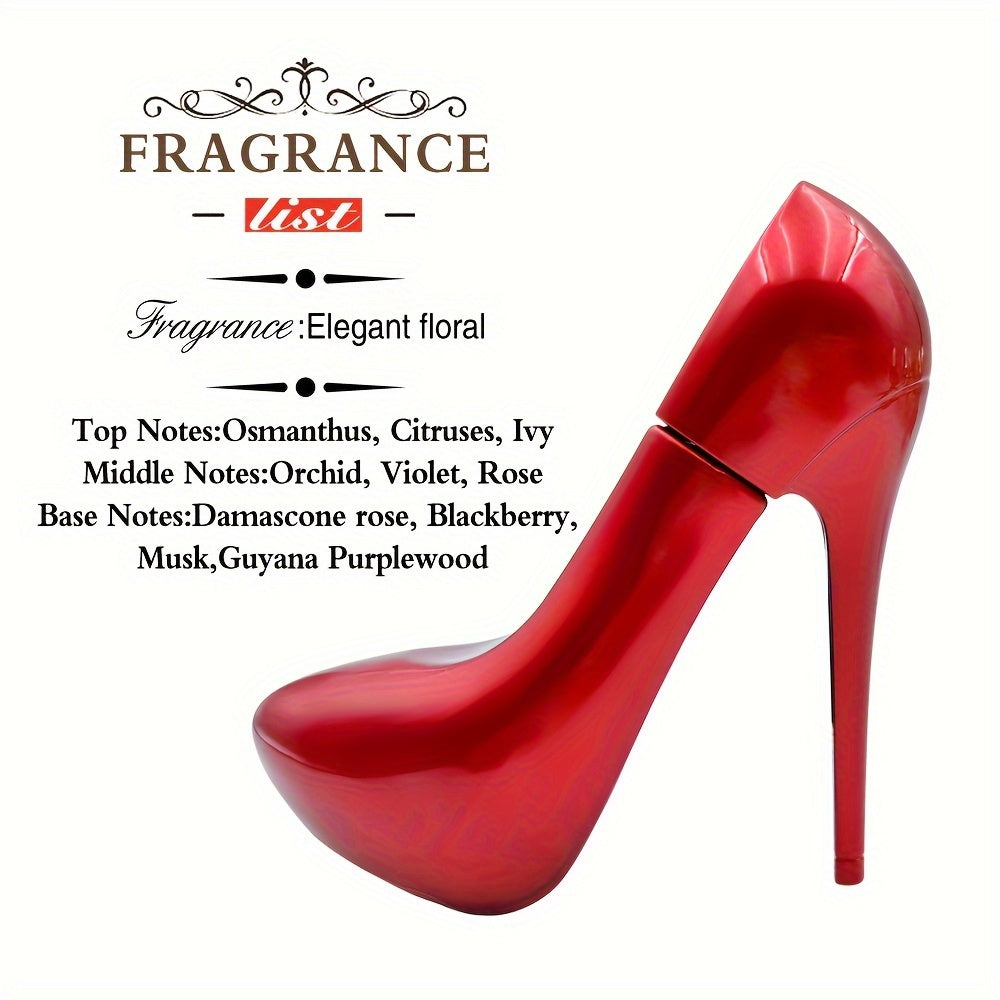 Elegant high heel-inspired women's perfume with a refreshing floral scent, formaldehyde-free, perfect for dates & parties, great for birthdays or Valentine's, 3.4oz liquid volume.