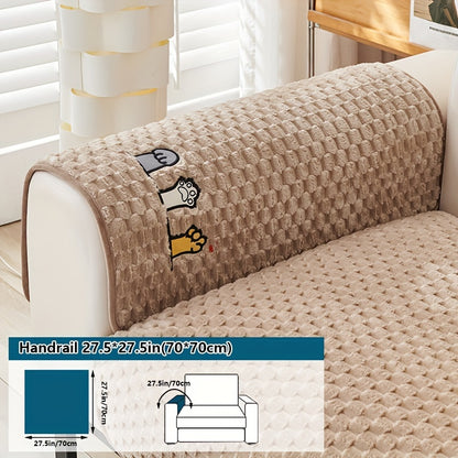 Embroidered pet favorite velvet sofa cover, dog-friendly and non-slip sectional couch protector for home décor.