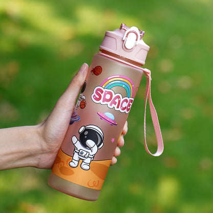 21oz astronaut sports water bottle with straw and carrying rope - durable and leakproof for outdoor activities, school, and hiking.