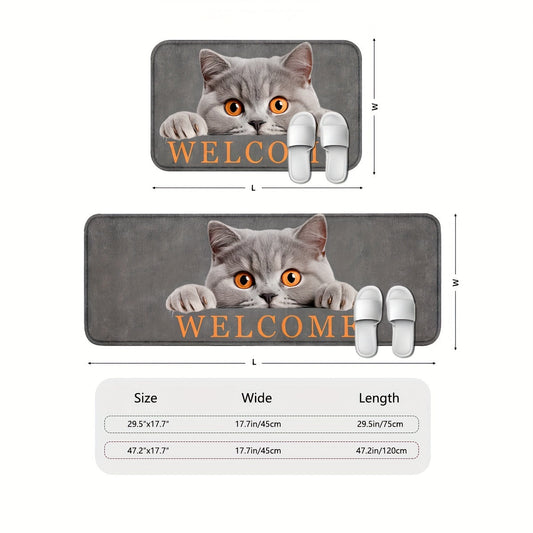 Adorable Cat-Inspired Non-Slip Door Mat - Easy to Clean, Durable Polyester Entrance Rug for Home Decor