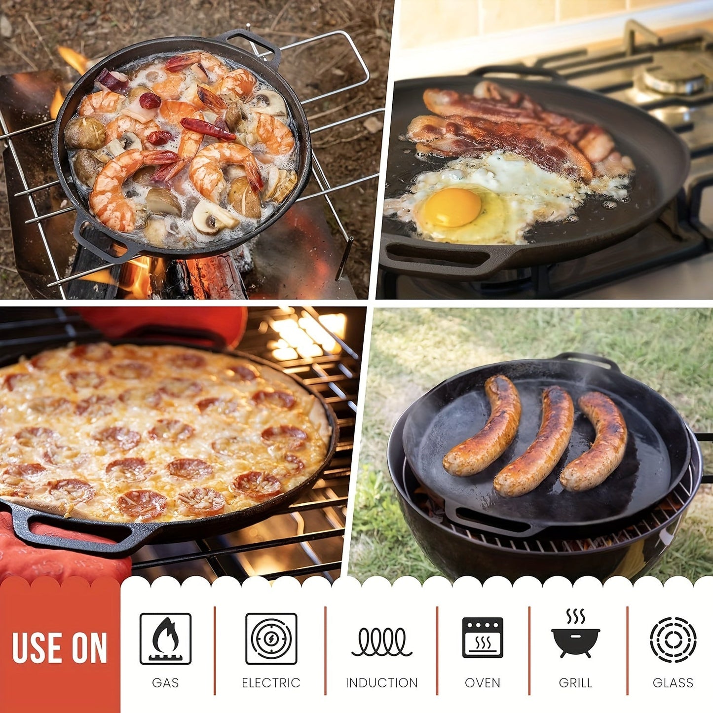 This Cast Iron Pizza Pan is a versatile piece of kitchen cookware that is perfect for cooking, baking, and grilling. It is durable, long-lasting, and provides even heating for all your culinary creations.