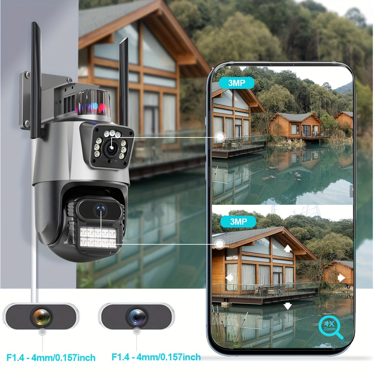 ANSHICAT 6MP POE Wireless Security Camera with 3K Full HD Dual Lens, AI Human Detection, Auto Tracking, Indoor-Outdoor Use, 2.4G Full Color Night Vision, Two-Way Audio, Motion Detection