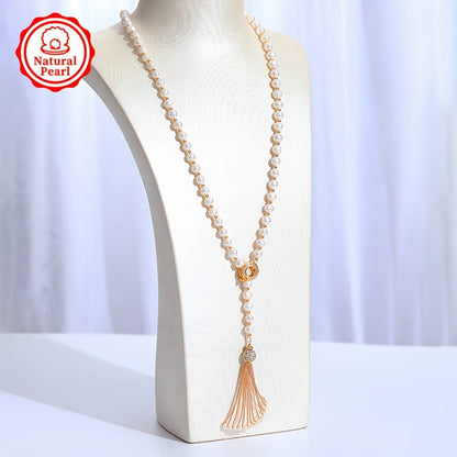 Difei Women's Fashion Pearl Necklace - 85cm/4-9mm Natural Freshwater Pearl Sweater Chain - Gift Box Included - Perfect for Gifting - Each Necklace is Unique with Natural Pearls - Variations in Shapes, Colors, and Patterns