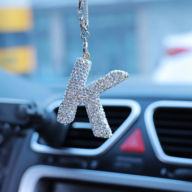 Crystal Bling Alphabet Letter Pendant for Vehicle Mirror - Durable Metal Material