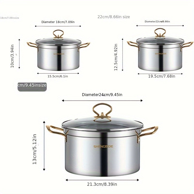 Durable Stainless Steel Soup Pot Set Includes 8 Pieces, Induction Cooker Compatible, Kitchen Cookware Gift Set with Lids for Home Cooking