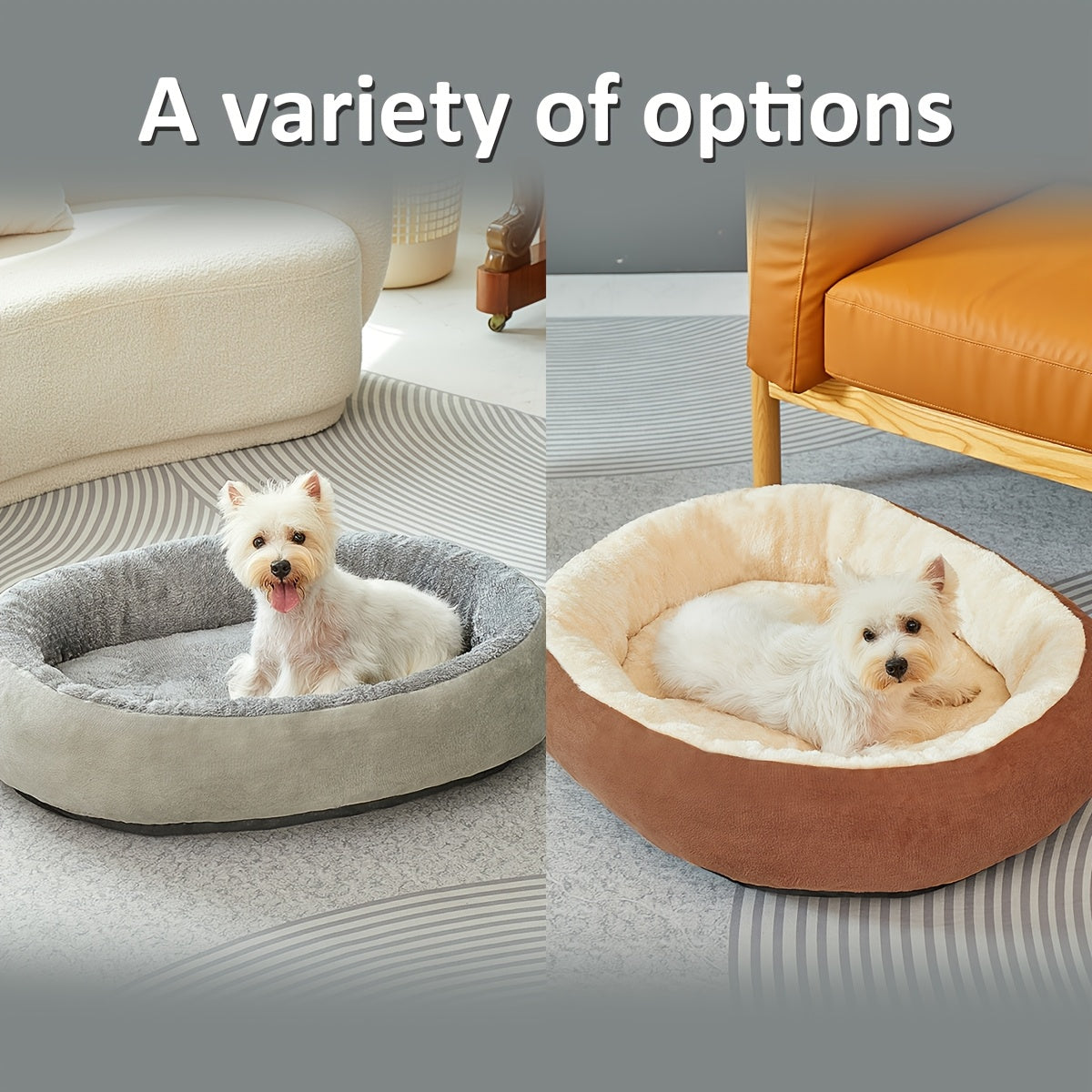 Cozy oval pet bed for small to medium dogs, plush polypropylene mat, non-assembled.