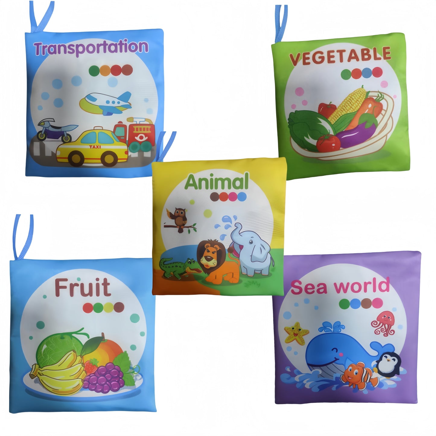 5-Pack of Cloth Educational Books with Sand Sound, Non-Tearable Early Learning Toys featuring Fruit, Animals, and More - Ideal for giving as Christmas, Birthday, Halloween, Thanksgiving, or Easter gifts.