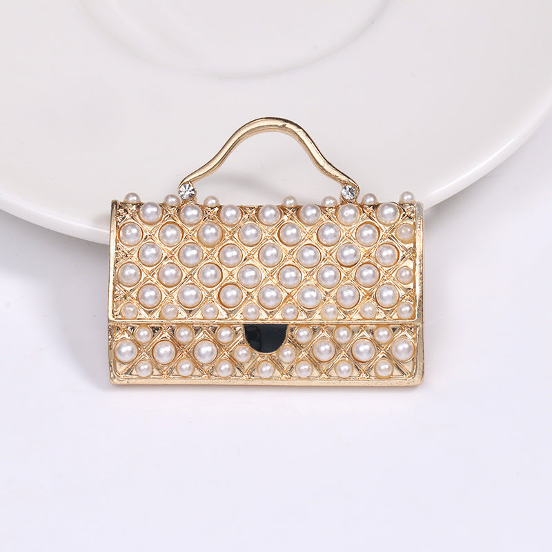 Elegant Bag-Shaped Brooch Pin with Enamel - A Stylish Korean Fashion Accessory for Women's Suits & Dresses, SKEDS