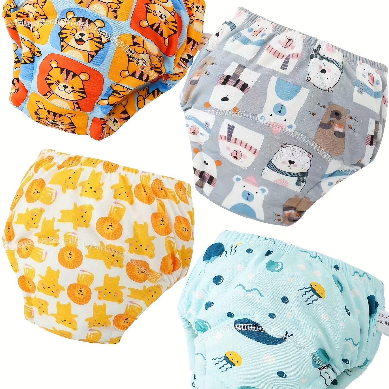 4 Boys' Cotton Training Pants – Comfortable, Breathable, Absorbent Potty Training Diapers with Animal Patterns (Space, Whales, Dinosaurs, Floral) – Machine Washable, All-Season Use