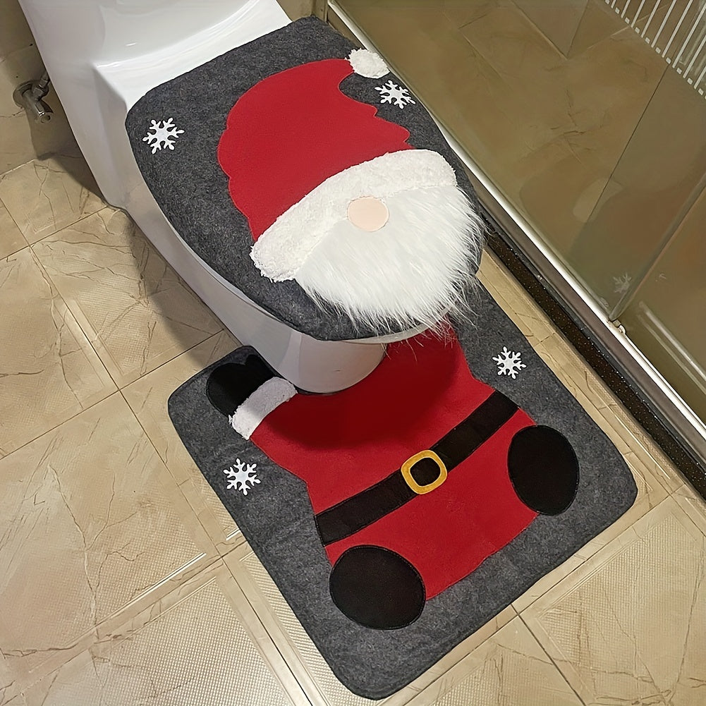 Set of 2 Santa toilet mats for festive Christmas bathroom decor and a Thanksgiving gift for 2023.