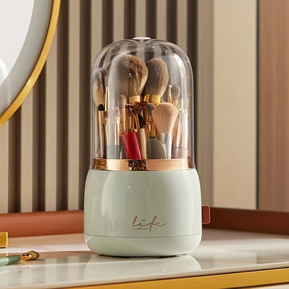 High-end 360-Degree Rotating Makeup Organizer with Dustproof compartments for Brushes, Lipsticks, and Eyebrow Pencils - Ideal for Bathroom Vanity.