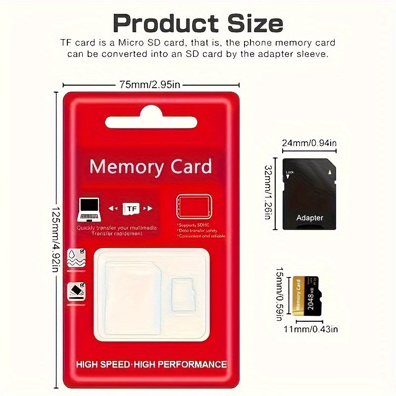 Versatile TF/SD Flash Card with Secure File Storage, suitable for Tablets, Cameras, Phones & More, with Connector. Sizes range from 256MB to 2GB for High-Speed performance.