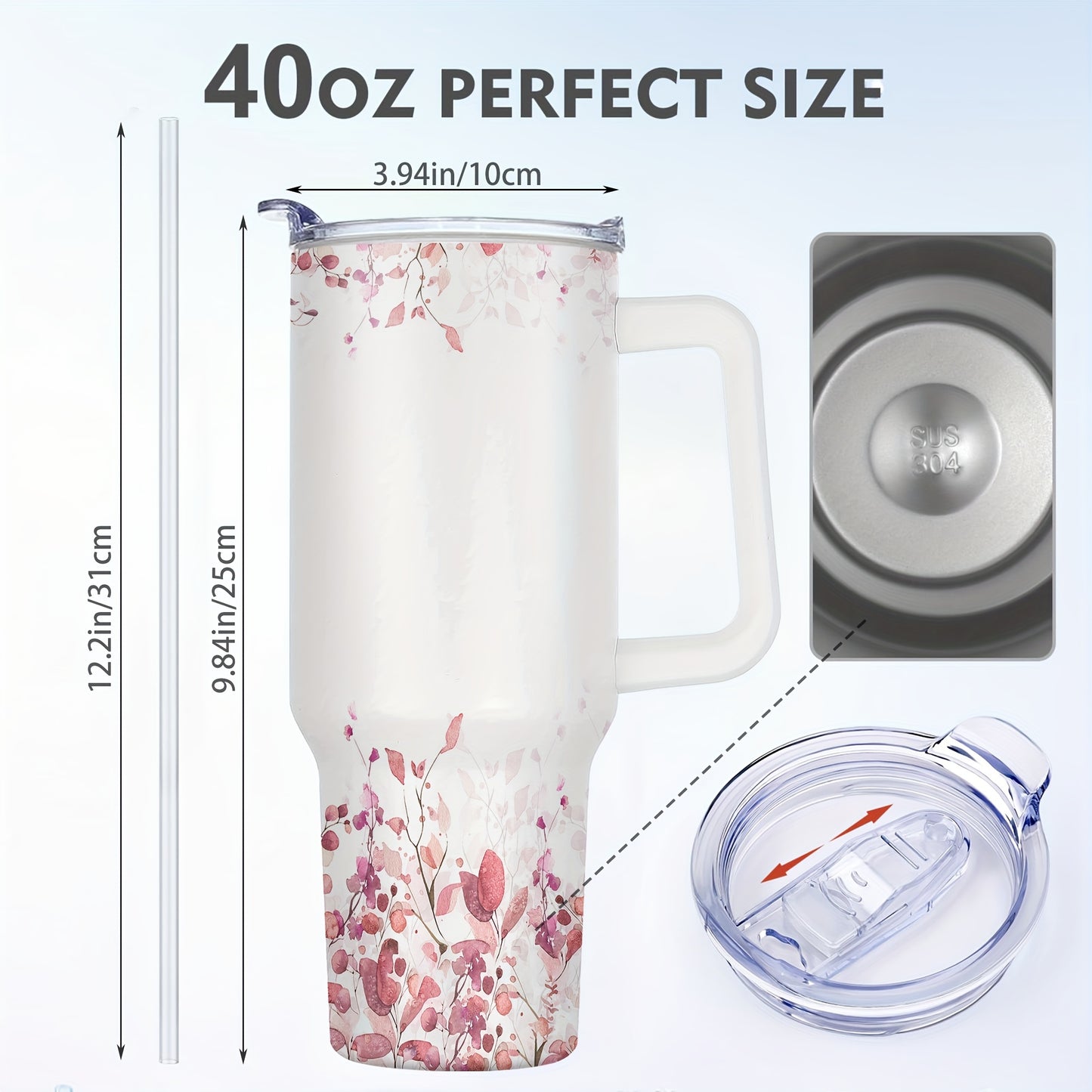 40oz qopqoq bilan tumbler, issiq/sovuq ichimliklar uchun ikki devorli metall stakan - ayollar uchun ajoyib sovg'a